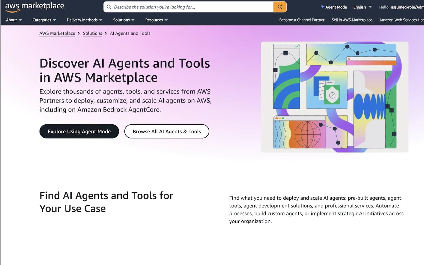 AWS Marketplace's AI Agents and Tools landing page